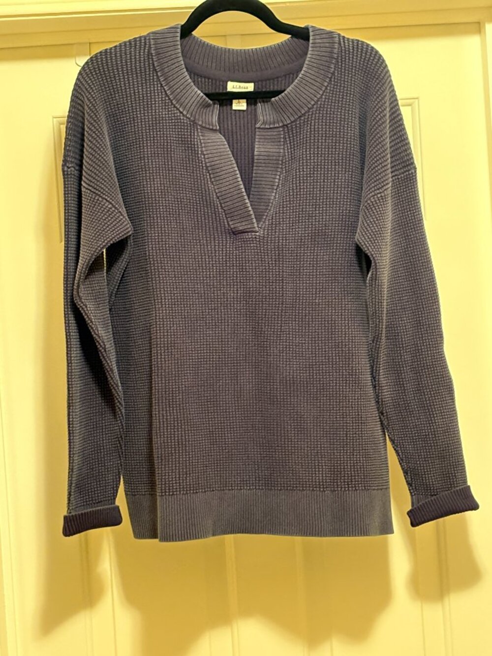 Women's L.L. Bean Sunwashed Waffle Sweater, Split Neck NWOT  Sz L